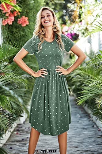 Women Summer Sleeve Pocket Modest Teacher Outfits Midi Knee Casual Dress Green M - Image 5
