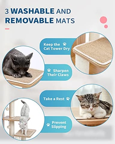 Made4Pets Modern Cat Tree for Large Cat, Wood Cat Tower Heavy Duty with Scratch Post for Indoor Big Cats, 51" Extra Tall Cat Condo Sturdy Frisco Castle with Clear Bowl for Kittens Maine Coon 20Lbs - Image 5