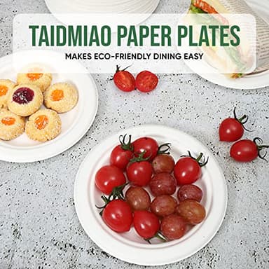 TaidMiao Dessert Plates, 100 Pack Small Paper Plates, Paper Plates 6 Inch – 100% Compostable Plates, Water & Oil Proof Disposable Plates, Microwavable Perfect Paper Plate For Party - White - Image 6