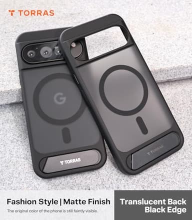 TORRAS Magnetic & Stand for Google Pixel 9 Pro XL Case, Fit for MagSafe, 12FT Mil-Grade Drop Protection, Slim Fit for Google Pixel 9 Pro XL Phone Case with Built-in Kickstand, Translucent Matte Black - Image 8