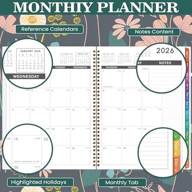 2026 Monthly Planner - January 2026 - December 2026, 9" x 11", Large Calendar 2026, 12 Months Planner with Monthly Tabs, Double Pockets, Spiral Binding - Image 4