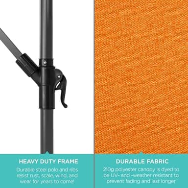 Best Choice Products 10ft Solar LED Offset Hanging Market Patio Umbrella for Backyard, Poolside, Lawn and Garden w/Easy Tilt Adjustment, Polyester Shade, 8 Ribs - Orange - Image 6
