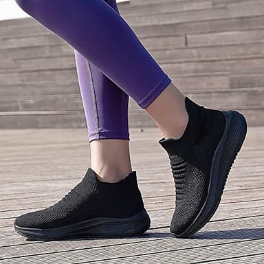 Womens Slip on Walking Shoes Comfort Lightweight Breathable Sock Shoe Non-Slip Mesh Casual Fashion Tennis Running Sneakers Black - Image 4