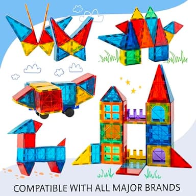 SUNNY AUNTIE Magnetic Tiles 125 PCS+ Bonus Zippered CASE, Kids Toy for 3 4 5 6 7 8 Year Old Boys & Girls, Magnetic Tiles Building Set, Great Gift for Kids Aged 3-8, XL Set - Image 9