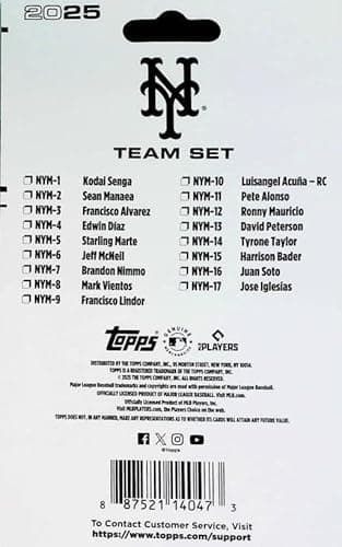 New York Mets 2025 Topps Factory Sealed 17 Card Team Set Featuring Francisco Lindor, Pete Alonso, Juan Soto and Luisangel Acuna Rookie Card Plus - Image 2