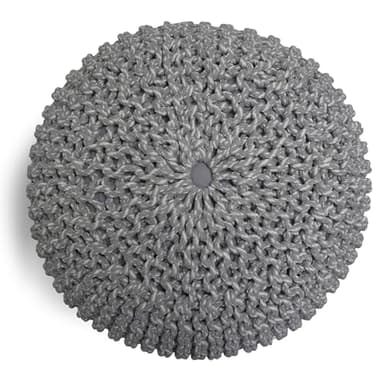 SIMPLIHOME Nikki Boho Round Hand Knit Pouf in Grey Cotton for the Living Room, Bedroom and Kids Room - Image 7
