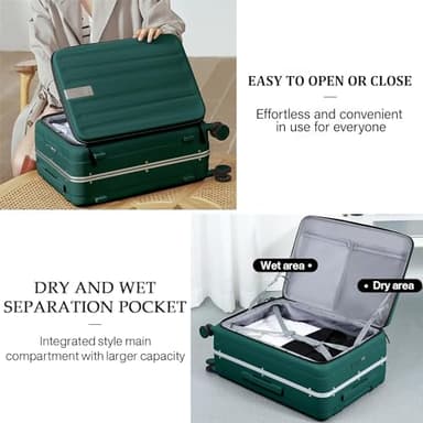 Hanke 20 Inch Carry On Luggage Aluminum Frame Front Opening Rolling Suitcase PC Hard Sided Luggage with Spinner Wheels Travel Luggage for Woman Men Gifts.(Dark Green) - Image 5
