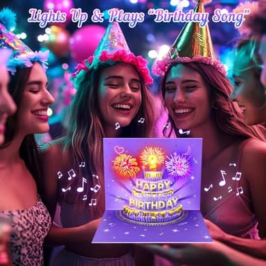 FITMITE Birthday Cards Birthday Gifts for Women Fireworks Pop Up Cake Light and Music Happy Birthday Card Purple Gold - Image 7