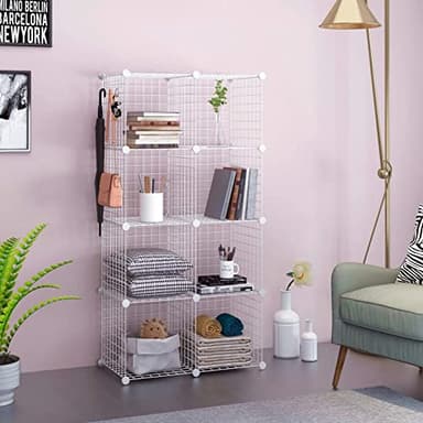 C&AHOME Wire Cube Storage, 8-Cube Organizer Metal C Grids Storage, Storage Bins Shelving, Modular Shelves, DIY Closet Cabinet Ideal for Living Room, Home, Office 24.8" L x 12.4" W x 48.4" H White - Image 2