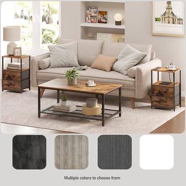TUTOTAK LED End Table with Charging Station, Nightstand with Cloth Drawer, Side Table with 1 USB Port and 1 Type-C Port, Set of 2, Couch Table, Brown TB01BB052L - Image 7