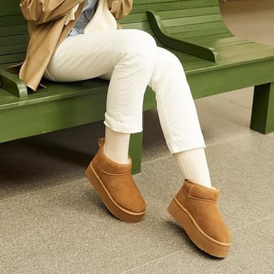 DREAM PAIRS Platform Mini Boots for Women Suede Genuine Leather, Classic Winter Ankle Snow Boots with Memory Foam Insole Lightweight Anti-Slip Outsole FuzzyClassic,Size 7.5,Chestnut,SDSB2427W - Image 7