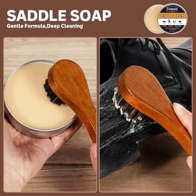 Nuroon 8 Pieces Shoe Polish Kit, 3.5oz Saddle Soap for Leather Cleaning, 3.5oz Mink Oil for Boots Polish, 3 Horsehair Shoe Brushes, Shoe Polish Cloths, Leather Cleaner and Conditioner - Image 2