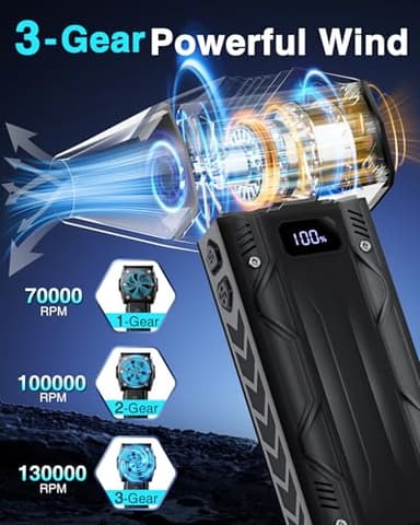 BAOFAON Compressed Air Duster - 4 Gear Adjustable Air Blower,200000RPM Storm Fan Super Powerful Cordless Air Duster with Fast Charging for Computer, Keyboard, Outdoor, Home, and Car - Image 2