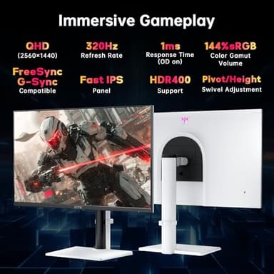 KTC 27 Inch White Gaming Monitor 300Hz/320Hz, QHD 1440P Fast IPS Computer Monitor with Adaptive FreeSync, HDR400, Height/Pivot/Swivel/Tilt Adjustable, DP&HDMI, H27E6 - Image 2