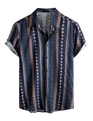 VATPAVE Mens Casual Hawaiian Floral Shirts Short Sleeve Button Down Tropical Shirts Beach Summer Shirts Medium Navy Blue - Image 1