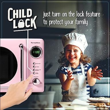 Nostalgia Retro Compact Countertop Microwave Oven 0.7 Cu. Ft. -700-Watts with LED Digital Display-Child Lock-Easy Clean Interior-Pink - Image 4