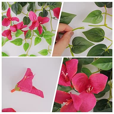 Elecxlink Fake Hanging Flowers Plants Bougainvillea Artificial,UV Resistant Faux Silk Flower Fabric Vine for Indoor Outdoor Garden Porch Eave Fence Wedding Wall Spring Summer Decor - Image 4