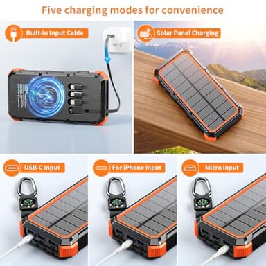 Solar Charger Power Bank 49800mAh Wireless Charger QC 3.0 Fast Charging Power Bank 8 Outputs 4 Inputs Solar Portable Charger Compatible with All Mobile Devices,SOS/Strobe/Strong Flashlights (orange) - Image 3