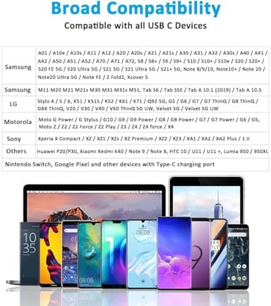 USB C Cable 10FT 2Pack USB A to Type C Charger Cable 3A Fast Charging Phone Cord for Samsung Galaxy S23 S22 S21 S20 A01 A02s A10e A11 A50 A52, Note 20 Ultra S21,Moto G Stylus Power G7 G6 Z4,LG G7 G8 - Image 7