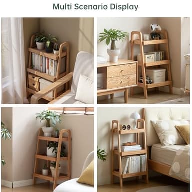 Vadisun 100% Solid Oak 3 Tier Ladder Shelf, Small Bookshelf, Ladder Bookshelf, Bookcase with Stable Frame, Small Table for Living Room Bedroom(Natural, 12.6" L x 17.72" W x 31.5" H) - Image 7