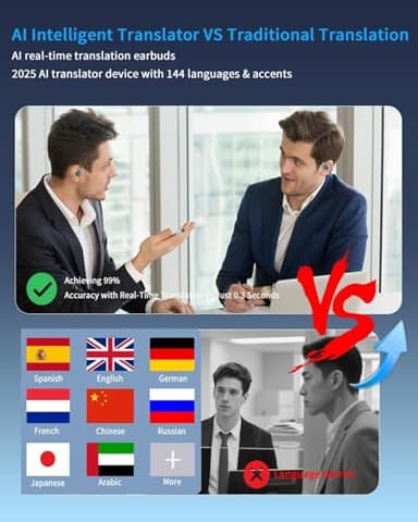 AI Translation Earbuds Real Time, 3-in-1 Translator Earbuds 144 Languages, Audifonos Traductores Inglés Español, Bluetooth 5.4 Wireless Open Ear Spanish Translation Earphones for Travel and Business - Image 3
