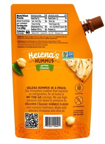 Helena Hummus (12-pack), Shelf-Stable, No Added Preservatives, 8 Natural Classic 4.23 oz and 4 Roasted Bell Pepper Hummus To-Go, 4.23 oz (4 Tripacks) - Image 5