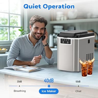 Countertop Ice Makers Machine with Basket and Scoop, 38Lbs/24h Soft Chewable Pellet Ice, One-Click Operation, Nugget Ice Maker for Home, Kitchen, Camping, RV, Office and Party,Sliver - Image 6