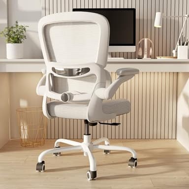 TRALT Ergonomic Office Chair - Desk Chair with Adjustable Lumbar Support Computer Chair - Mesh Comfy Chair with Flip-up Armrests - Gaming Chairs for Adults Home Office (Leather, White) - Image 8