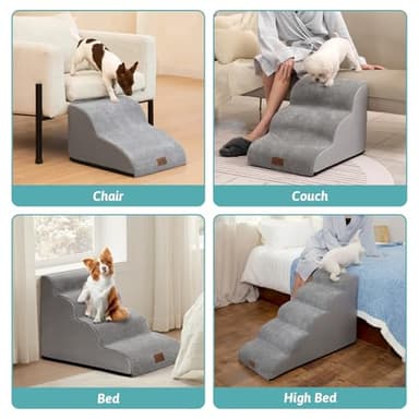 COZY KISS Dog Stairs for Small Dogs 15.7" H, Curved Dog Step for Puppy, Older Cat, Medium Pet Ramp for Sofa, Couch or Chair, Ladder with High Density Foam, 3 Step, 15.7x22.4x15.7 inch, Grey - Image 7