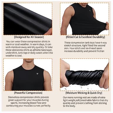 TELALEO 5 Pack Men's Athletic Compression Shirts Sleeveless Workout Tank Top Sports Base Layer Running Basketball XL - Image 3