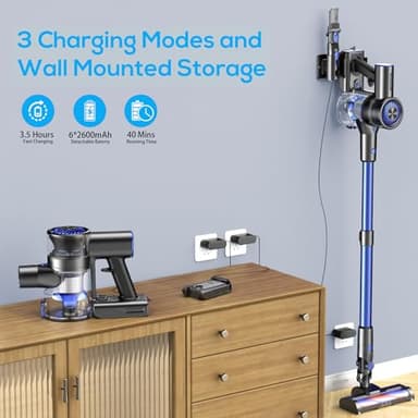 Cordless Vacuum Cleaner, Vacuum Cleaner for Home with 80000 RPM High-Speed Brushless Motor, Up to 40 Mins Runtime, 2 Adjustable Suction, Anti-Tangle, Lightweight Stick Vacuum for Hard Floor - Image 7