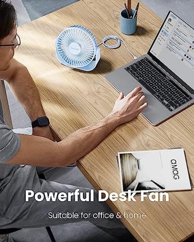 Gaiatop USB Desk Fan, 3 Speeds Strong Airflow, 5.5 Inch Portable 90° Rotate Quiet Cooling, Small Personal Table Fans for Bedroom Home Office Travel Blue - Image 2