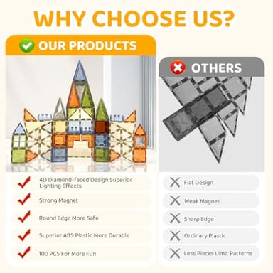 HarworLife 100 PCS Magnetic Tiles, Diamond Magnetic Blocks Building Set Magnet Tiles STEM Toys 3D Kids Preschool Educational Sensory Toys Gift for Toddlers Kids Boys Ages 3 4 5 6 7 8 9+ Year Old - Image 6