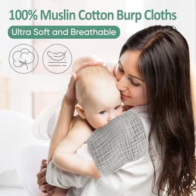 MIGIOL Muslin Burp Cloths 100% Cotton Pack of 12. Soft, Gentle & Absorbent Baby Burp Cloths for Baby Girl & Boys.(Blue & Green 12 Pieces) - Image 4