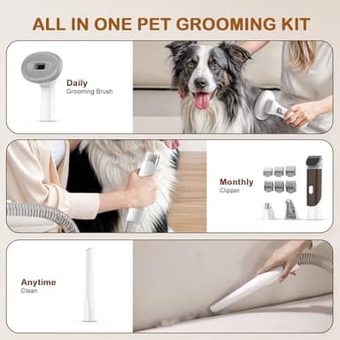 Ozumek Dog Grooming Vacuum, Dog Grooming Kit with Pet Clipper Nail Grinder, 3 Suction Modes Dog Brush Vacuum with 6 Pet Grooming Tools (Brown) - Image 4