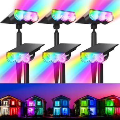 Barrina WRGB Solar Lights Outdoor, Color Changing Solar Landscape Lighting with 360° Horizontal Adjustable, RGB Solar Spotlights Outdoor for Outside, 6 Packs - Image 1