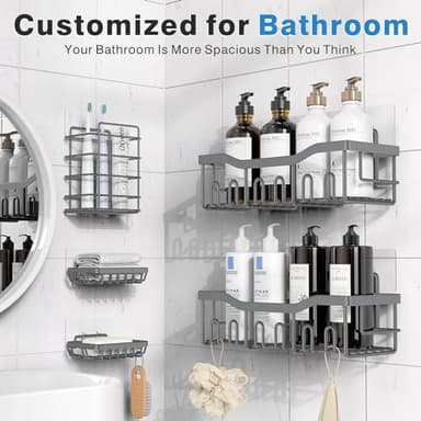 EUDELE 5-Pack Rustproof Stainless Steel Shower Caddy – No Drill Adhesive Bathroom Organizer with Large Capacity, Spacious Shower Shelves for Inside Shower, Kitchen & Home Decor Storage-XL Size - Image 2