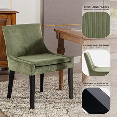 COLAMY Modern Dining Chairs Set of 4, Upholstered Corduroy Accent Side Chairs with Mid Back and Wood Legs for Living Room/Dining Room- Light Green - Image 6