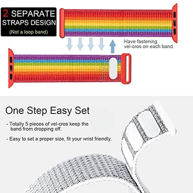 Bifeiyo Compatible with Apple Watch Bands Women Men 46MM 45MM 44MM 42MM 41MM 40MM 38MM,Nylon Sport Loop Strap for iWatch Series 10 9 8 7 6 5 4 3 2 1 SE Ultra(38/40/41/S10-42mm,Rainbow) - Image 3