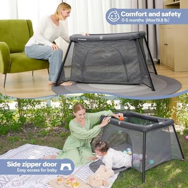 EELEMARA 5 in 1 Pack n Play,Baby Bedside Bassinet Sleeper with 4 Adjustable Height,1-Step Opening Foldable Nursery-Center Baby Playpen,Ziper Door/Baby Crib,Travel Carry Bag - Image 4