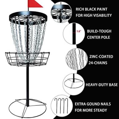 SGSPORT Disc Golf Basket with Discs | Portable Disc Golf Target with Heavy Duty 24-Chains Disc Golf Course Basket, Come with 6pcs Disc Golf Discs with Carry Bag - Image 3