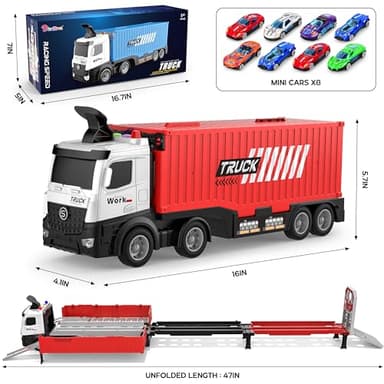 Carrier Truck Race Track Kids Toys, Foldable 3 Layer Toddler Track Playset, Toy Truck Transport Car Carrier & 8 Race Cars, Truck Car Toddlers Toys Xmas Gifts for Age 3 4 5 6+ Years Old Boys Girls - Image 2