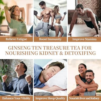 25Pcs Ginseng Ten Treasures Tea, Chinese Traditional Kidney Care Herbal Tea, Natural Kidney Cleanse Detox Tea for Women & Men, 10 Precious Ingredients Formula(25Bags, 300g) - Image 4
