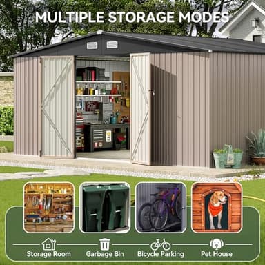 Aoxun 14x12 FT Shed Outdoor Storage Shed 800CUFT, Steel Utility Tool Shed Storage House with Door & Lock, Metal Sheds Outdoor Storage for Garden Patio Lawn Poolside, Brown - Image 7