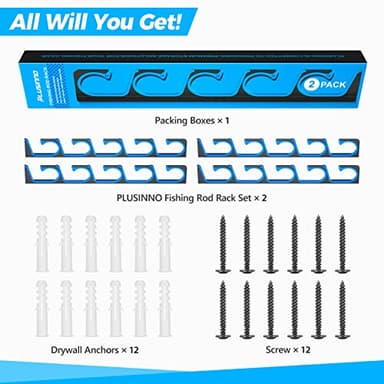 PLUSINNO H5 Horizontal Fishing Rod/Pole Holders for Garage, Wall or Ceiling Mounted Fishing Rod Rack, Aviation Aluminum Fishing Pole Holder Holds up to 10 Rod or Combos or Nets Storage Racks - Image 7