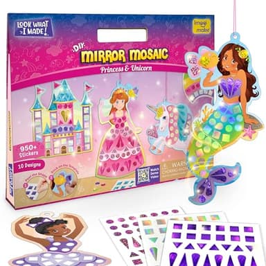 Imagimake Mirror Mosaic Princess & Unicorn Kids Art Set | DIY Craft Kit | Foil Stickers for Kids | Birthday Gift for Girls and Boys Ages 3,4,5,6,7,8 | 3 Year Old Girl Gifts - Image 1
