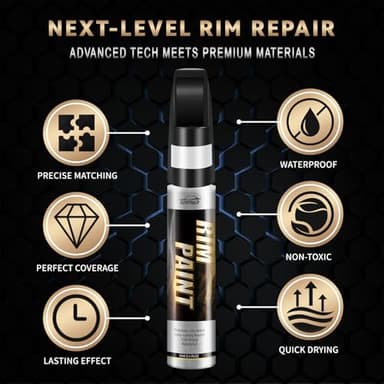 Gloss Black Rim Touch Up Paint, Efficient Car Alloy Wheel Scratch Repair Kit, Quick and Easy Remover Curb Rash, Universal and Color Accurate, Long lasting, Resists Water, Uv Rays - Image 2