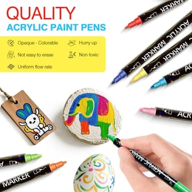 AQTQA 24 Pcs Color Dual Tip Acrylic Paint Pens Markers, Premium Acrylic Paint Pens for Wood, Canvas, Rock, Fabrics,Glass & Ceramic - DIY Art Supplies, Fast Drying Colorable Acrylic Brush Markers - Image 5