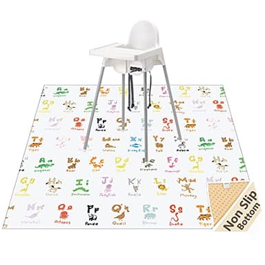 WOMUMON 51" Splat Mat for Under High Chair/Arts/Crafts, Baby Washable Spill Mat Waterproof Anti-Slip Floor Splash Mat, Portable Play Mat and Table Cloth - Image 1