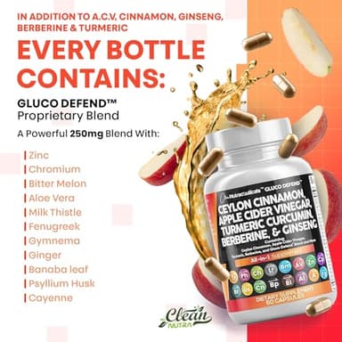 Clean Nutraceuticals Ceylon Cinnamon Turmeric Apple Cider Vinegar Ginseng Berberine Plus Bitter Melon Gymnema Milk Thistle Fenugreek - Image 3